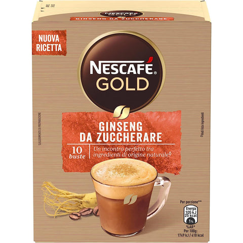 Nescafe NESCAFÉ GOLD Ginseng für zuckerlöslichen Kaffee mit Milch und Ginseng, 10 Beutel à 6 g (60 g) 6x Original italienisch inkl. Italian Gourmet Polpa 400g