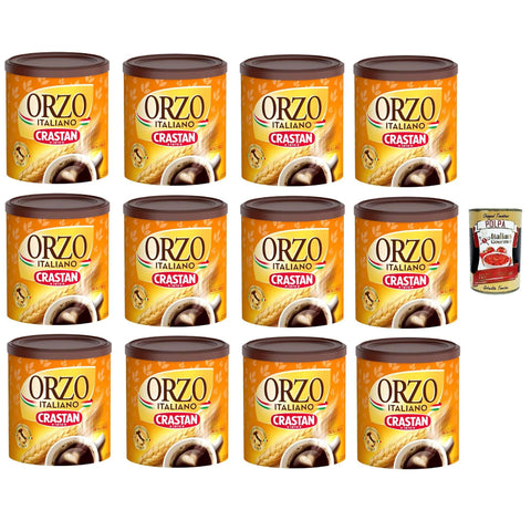 Crastan Orzo 100% italien Instant lösliche Gerste Getreidekaffee Kaffee 12x 120gr inkl. Italian Gourmet polpa 400g Original italienisch