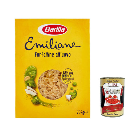 Pasta all' Uovo Le Emiliane Farfalline, Eiernudeln, Pasta mit Ei 275g 10x Original italienisch inkl. Italian Gourmet Polpa 400g