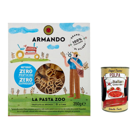 Pasta Armando la Pasta Zoo, Nudeln in Tierform, 100 % italienisch 350g 10x Original italienisch inkl. Italian Gourmet Polpa 400g