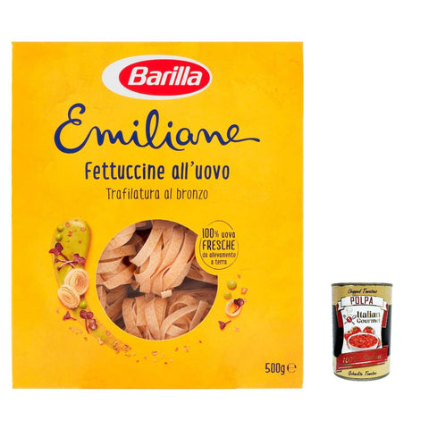Barilla Pasta all' Uovo Le Emiliane Fettuccine, Eiernudeln, Pasta mit Ei 500g 12x Original italienisch inkl. Italian Gourmet Polpa 400g