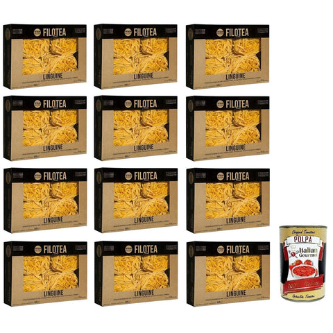 Filotea Linguine Pasta all'Uovo,Eierlinguine,Eiernudeln aus italienischen Rohstoffen,Packung mit 500g 12x Original italienisch inkl. Italian Gourmet Polpa di Pomodoro 400g Dose