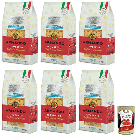 Armando Il Tubetto,Bronzegezogene Nudeln,100% Italienische Pasta 500g 6x Original italienisch inkl. Italian Gourmet Polpa di Pomodoro 400g Dose