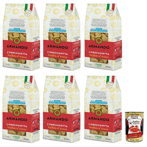 Armando L'Orecchietta, Bronzegezogene Nudeln, 100% Pasta 6x 500g inkl. Italian Gourmet Polpa di Pomodoro 400g Dose Original italienisch