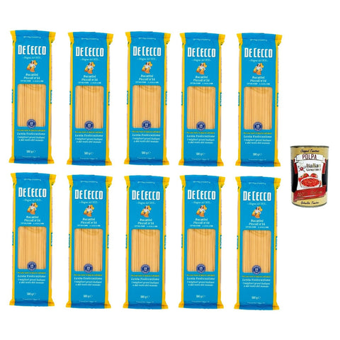 De Cecco bucatini piccoli N°14 100% Pasta Nudeln 10x 500g inkl. Italian Gourmet Polpa 400g Original italienisch