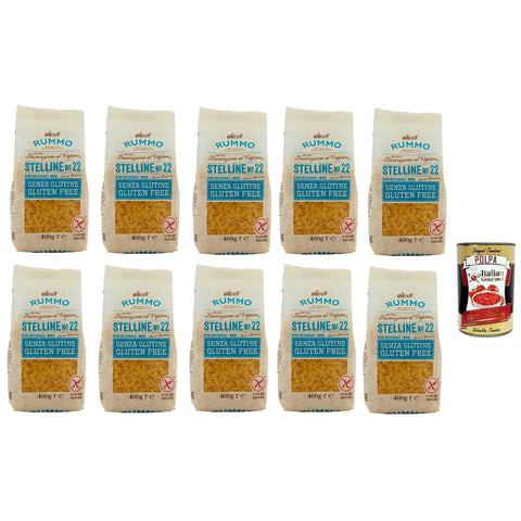 Rummo Pasta Stelline N° 22 senza Glutine, gluten free, 100% Pasta nudeln glutenfrei 10x 400g inkl. Italian Gourmet polpa 400g Original italienisch