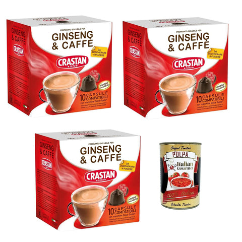 Crastan 30 -Kapseln, Ginseng- und Kaffee-Kapseln, glutenfrei, 100% Made in Italy Original italienisch inkl. Italian Gourmet Polpa 400g