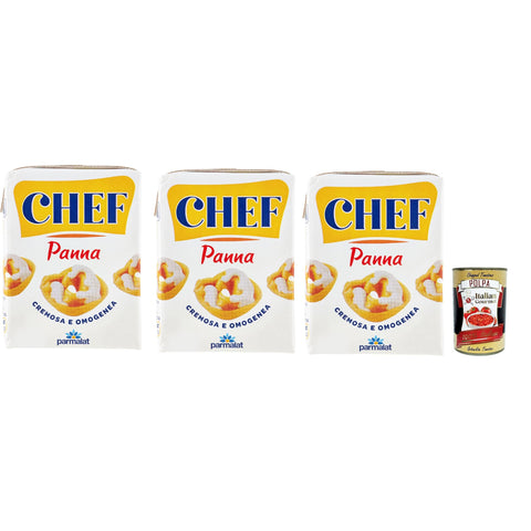Parmalat Panna chef Sahne per cucinare Kochcreme creme fur Koch, double cream for cooking 3x 200ml inkl. Italian Gourmet polpa 400g Original italienisch