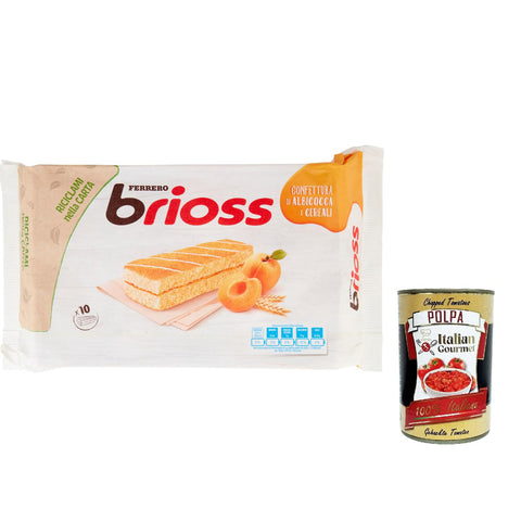Ferrero Brioss Albicocca Aprikose, Apricot kuchen Packung mit 10 Snacks, 280 g 12x Original italienisch inkl. Italian Gourmet Polpa 400g