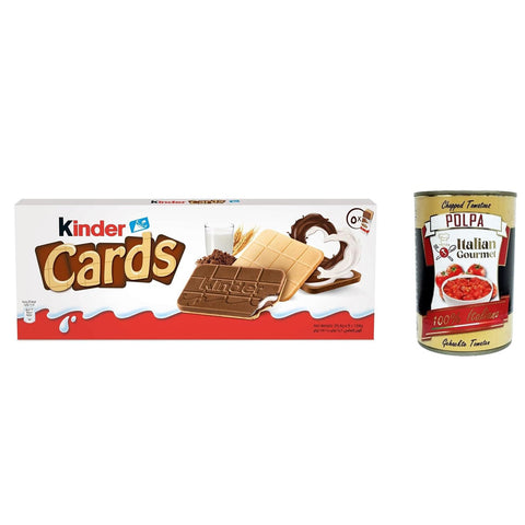Kinder Cards Waffel mit scholokade schoko riegel 5 Stück kekse waffel 12x 128 g inkl. Italian Gourmet polpa 400g Original italienisch