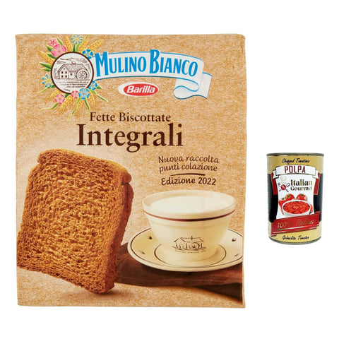 Mulino Bianco Fette biscottate Le Integrali Vollkorn Zwieback Kekse 12x 315g inkl. Italian Gourmet polpa 400g Original italienisch