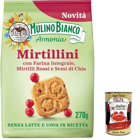 Mulino Bianco Mirtillini, Rote Blaubeeren und Chiasamen, reich an Vitamin E, ohne Milch und Eier im Rezept, Packung 270g 12x Original italienisch inkl. Italian Gourmet Polpa 400g