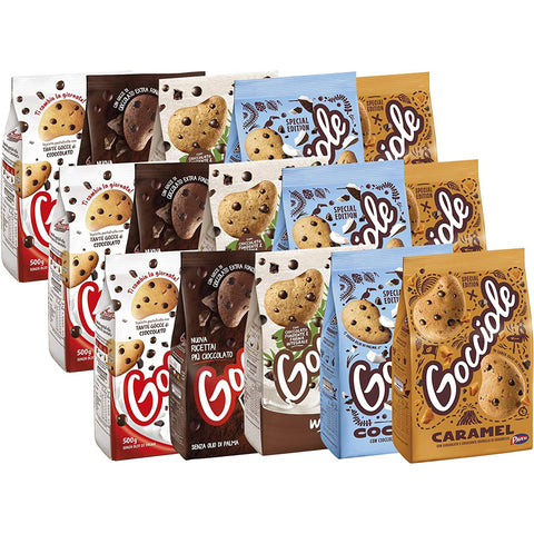 Pavesi Maxi Mix - Assorted Pack with Chocolate, Caramel, Coconut, Wild and Extra Dark Gocciole- Kekse mit Schokoladentropfen 15x Original italienisch