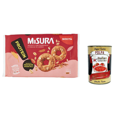 Misura Protein Kekse mit Mandeln und Haferflocken, Reich an pflanzlichen Proteinen, Mehl aus der italienischen Lieferkette, biscuits cookies 260g 3x Original italienisch inkl. Italian Gourmet Polpa 400g