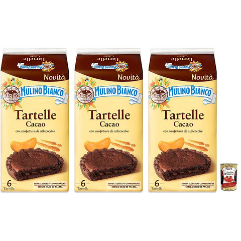 Mulino Bianco Tartelle Cacao,Süße Snacks,Kakaokuchen mit Aprikosenfüllung,Packung mit 288g, jede Packung enthält 6 Kuchen à 48g 3x Original italienisch inkl. Italian Gourmet Polpa di Pomodoro 400g Dose