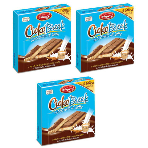 Witor's Cioko Break Cioccolato al Latte Kekse mit Milch Schokoriegel 120g Jede Packung Enthält 6 Einzeln Verpackte Snacks von 20g 3x Original italienisch