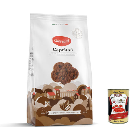 Cabrioni Capricci con Cacao e Gocce di Cioccolato, Schokoladenkekse, kekse mit Kakao - und Schokoladenchips, cookie biscuits 6x 650 gr inkl. Italian Gourmet polpa 400g Original italienisch