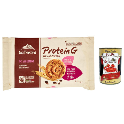 Galbusera Protein G Kekse reich an Fasern mit tropfen schokolade 6x 300g inkl. Italian Gourmet polpa 400g Original italienisch