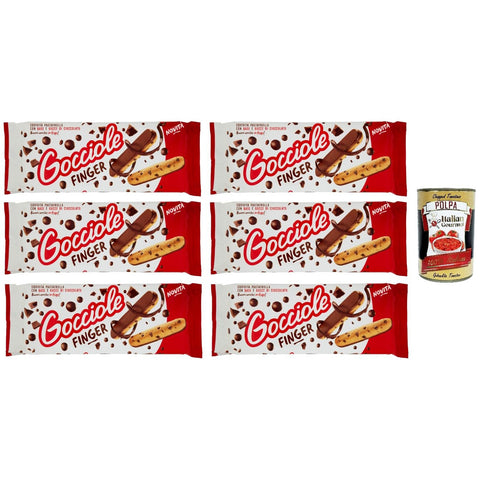 Pavesi GOCCIOLE FINGER, Keks mit Schokolade bedeckt, Feiner Mürbeteig mit vielen Schokoladenstückchen 120g 6x Original italienisch inkl. Italian Gourmet Polpa 400g