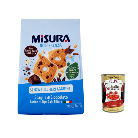 Misura Dolcesenza Kekse mit Schokoladenstückchen, Ohne Zuckerzusatz, biscuits cookies 6x 290g inkl. Italian Gourmet polpa 400g Original italienisch