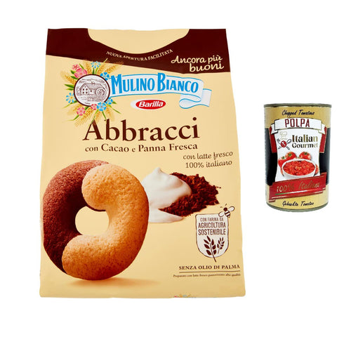 Mulino Bianco Abbracci Shortbread-Kekse mit Kakao und frischer Sahne, ohne Palmöl, geschmacksintensives Frühstück, 700 g 6x Original italienisch inkl. Italian Gourmet Polpa 400g