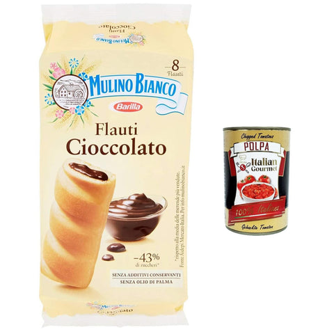 Mulino Bianco Flauti, Snacks mit Schokolade, kuchen süßer Snack für zwischendurch 6x 280 gr inkl. Italian Gourmet polpa 400g Original italienisch