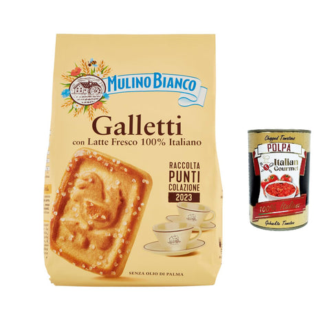 Mulino Bianco Galletti Kekse mit 100 % italienischer Frischmilch 350 g Biscuits cookie 6x Original italienisch inkl. Italian Gourmet Polpa 400g