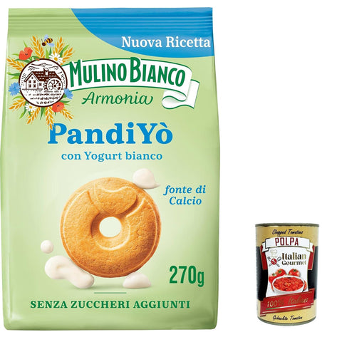 Mulino Bianco Pandiyo Kekse ohne Zuckerzusatz mit Joghurt und Müsli cookies biscuits 270g 6x Original italienisch inkl. Italian Gourmet Polpa 400g