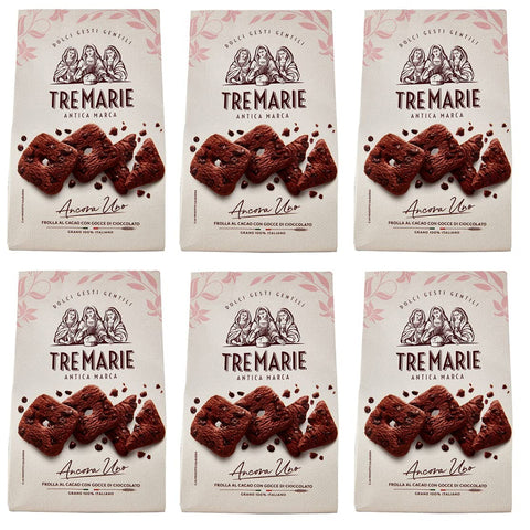 Tre Marie Ancora Uno Frolla al Cacao con Gocce di Cioccolato Kekse Kakao Kekse mit Tropfen aus Dunkler Schokolade Biscuits 315g Packung 6x Original italienisch