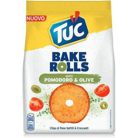 Tuc Bake Rolls, dünne und knusprige Brotchips mit Tomaten Oliven Geschmack 6x150g Original italienisch Kekse