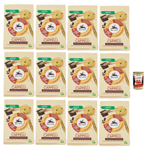 Alce Nero Frollini di grano Cappelli con gocce di cioccolato Weizenkekse mit dunkle Schokoladentropfen Kekse 12x 250g inkl. Italian Gourmet polpa 400g Original italienisch