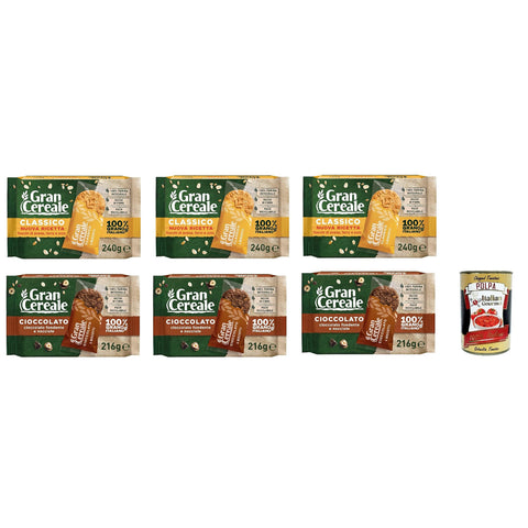 Barilla Mulino Bianco Gran Cereale Testpaket Kekse mit Haferflocken Dinkel und Gerste Biscuits Vollkornkekse mit Cereals Flocken ( 6 x 4 Kekse ) 3x 240g 3x 210g inkl. Italian Gourmet polpa 400g Original italienisch