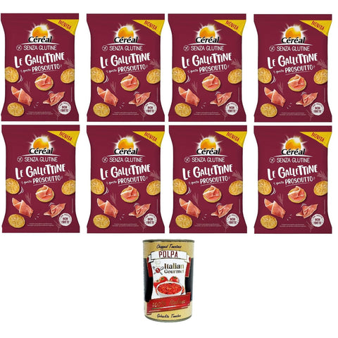 Céréal Le gallettine Gusto prosciutto Kekse mit Schinkengeschmack 8x70gr Original italienisch inkl. Italian Gourmet Polpa 400g