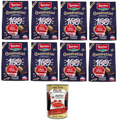 Loacker Schokoladenquadrate - Würfel zum Häppchenverzehr, mit fünf Schichten Waffeln und vier Schichten Schokoladencreme 8x125gr Original italienisch inkl. Italian Gourmet Polpa 400g