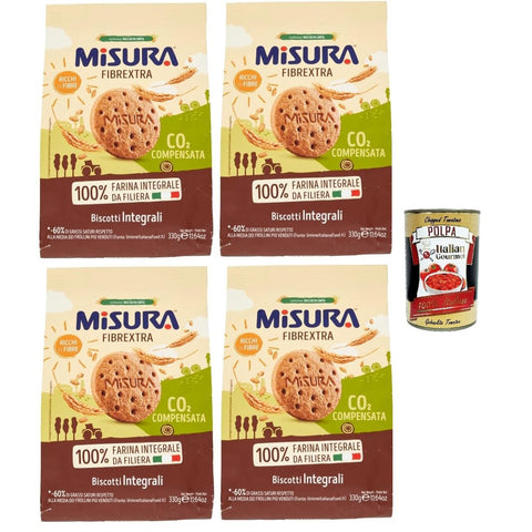 Misura Fibrextra Kekse Biscotti Integrali - Ballaststoffreiche Vollkornkekse mit Vollkornmehl 4x 330g inkl. Italian Gourmet polpa 400g Original italienisch