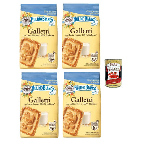 Mulino Bianco Galletti - Shortbread - Kekse mit Mehl, Milch und Zucker Granulat - Italienische Kekse Biscuit 4x 350g inkl. Italian Gourmet polpa 400g Original italienisch