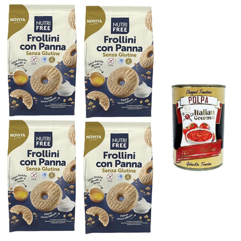 Nutrifree Frollini con Panna senza glutine Glutenfreie Kekse mit Sahne 4x250gr Original italienisch inkl. Italian Gourmet Polpa 400g