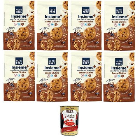 Nutrifree Insieme + Biscotti con Farina integrale con Gocce di cioccolato e Mirtilli Kekse aus Vollkornmehl mit Schokoladenstückchen und Blaubeeren 4x250gr inkl. Italian Gourmet polpa 400g Original italienisch