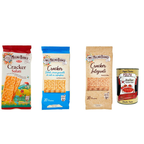 Mulino Bianco Cracker mit nachhaltigem Mehl 3x 500 g Testpaket Original italienisch inkl. Italian Gourmet Polpa 400g