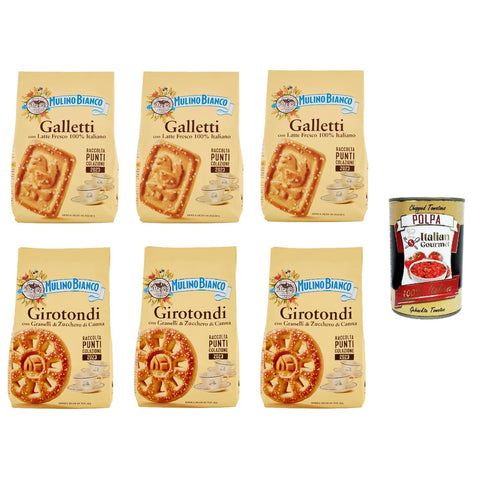 Mulino Bianco Testpaket Mulino Bianco Galletti und Girotondi Kekse mit 100% Frischmilch Biscuits cookie 6x 350 g inkl. Italian Gourmet polpa 400g Original italienisch