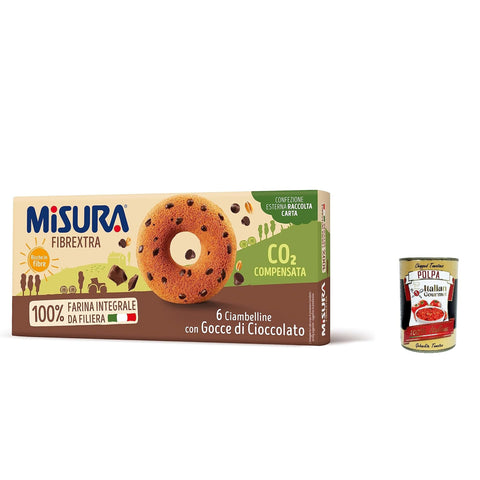 Misura Ciambelline con Gocce di Cioccolato Fibrextra, Donut mit Schokoladenchips, 100% volles Mehl, reich an Ballaststoffen 230g 6x Original italienisch inkl. Italian Gourmet Polpa 400g