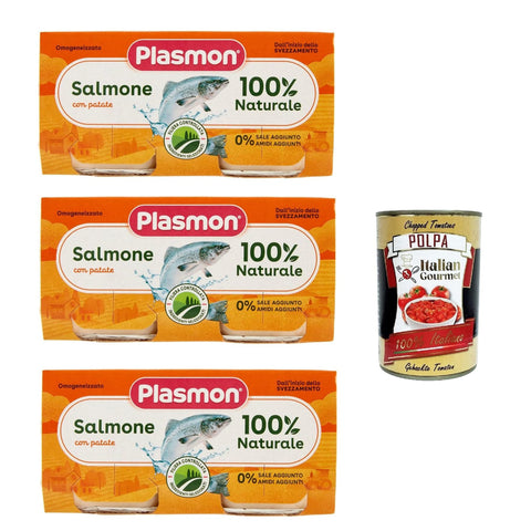 Plasmon Pesce Salmone con Patate, 3x ( ), Mit ausgewählten Zutaten, 100% natürlich, Ohne Stärken und Salz hinzugefügt 2x 80g inkl. Italian Gourmet polpa 400g Original italienisch