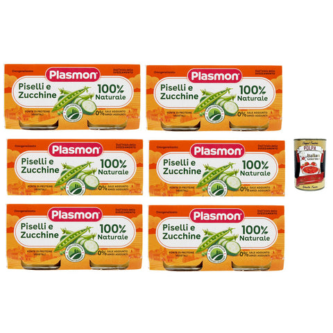 Plasmon Piselli e Zucchine, 6x ( ), Mit ausgewählten Zutaten, 100% natürlich, Ohne Stärken und Salz hinzugefügt 2x 80g inkl. Italian Gourmet polpa 400g Original italienisch