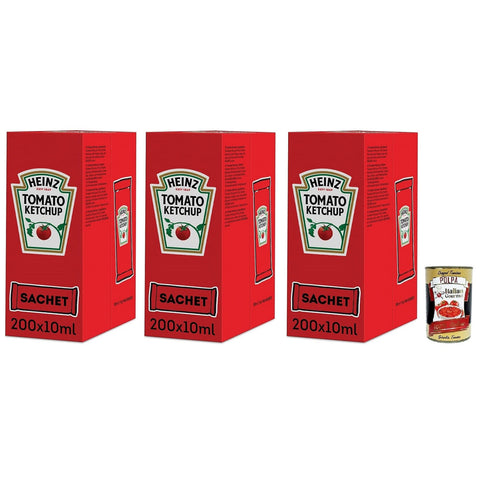 HEINZ Tomato Ketchup Sachet,Jede Packung enthält 200 Einzeldosisbeutel à 10ml 3x Original italienisch inkl. Kostenlose Italian Gourmet Polpa di Pomodoro 400g Dose