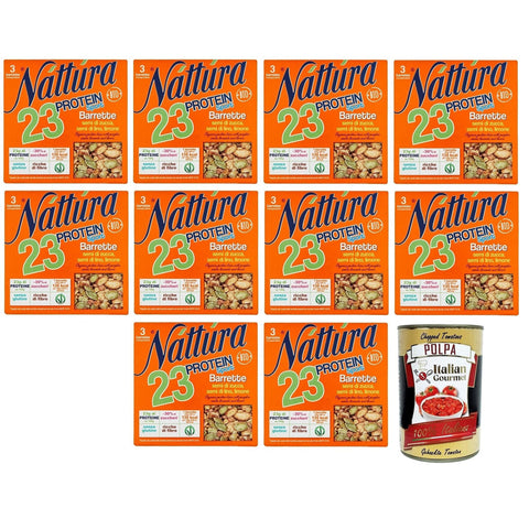 Náttúra Protein Sport Proteinriegel Bio - Kürbiskerne, Leinsamen, Zitrone, Packung mit 75g, jede Packung enthält 3 Riegel à 10x 25g inkl. Italian Gourmet Polpa di Pomodoro 400g Dose Original italienisch