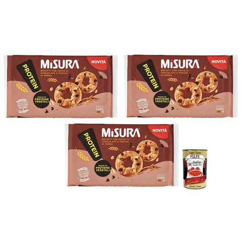 Misura Protein,Proteinkekse mit Schokoladentropfen und Haferflocken,Reich an pflanzlichen Proteinen, 260g 3x Original italienisch inkl. Italian Gourmet Polpa di Pomodoro 400g Dose