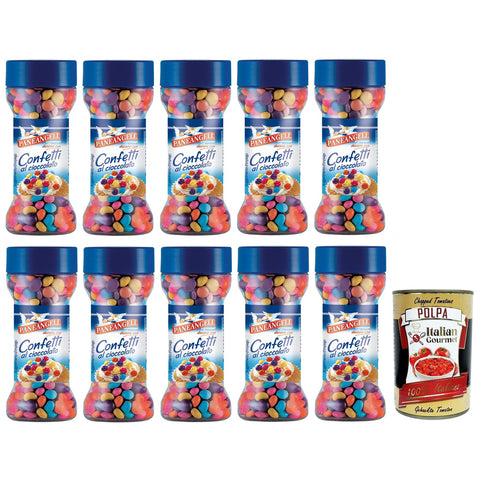 Paneangeli Confetti Multicolore al Cioccolato,Bunte Schokolade Dragees,Packung mit 65g, wiederverschließbar mit Messkappe 10x Original italienisch inkl. Italian Gourmet Polpa di Pomodoro 400g Dose