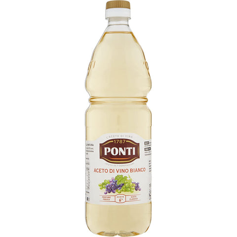 Ponti Flasche Weißweinessigbrücken, zarte Qualität weißer Essig mit 6% Säure als Salatgewürz, Gemüse, Fleisch und Fisch hervorragend 12x 1l inkl. Italian Gourmet polpa 400g Original italienisch