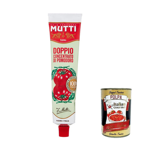 Mutti Doppio Concentrato di Pomodoro, Doppeltes Tomatenkonzentrat,100% Italienische Tomate,130g Tube 12x Original italienisch inkl. Italian Gourmet Polpa di Pomodoro 400g Dose