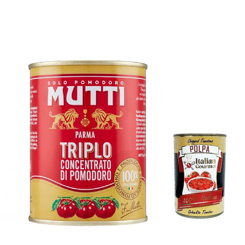 Mutti Triplo Concentrato Di Pomodoro, Dreifaches Tomatenkonzentrat, 100% Italienische Tomaten, 400g Dose 12x Original italienisch inkl. Italian Gourmet Polpa 400g